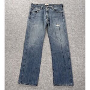Levis 501 Jeans Mens Size 36x32 Blue Denim Straight Leg Button Fly Distressed